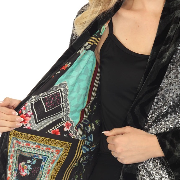 Johnny Was 🎄 Sequin Black Plaza Lined Open Front Kimono - Picture 4 of 6